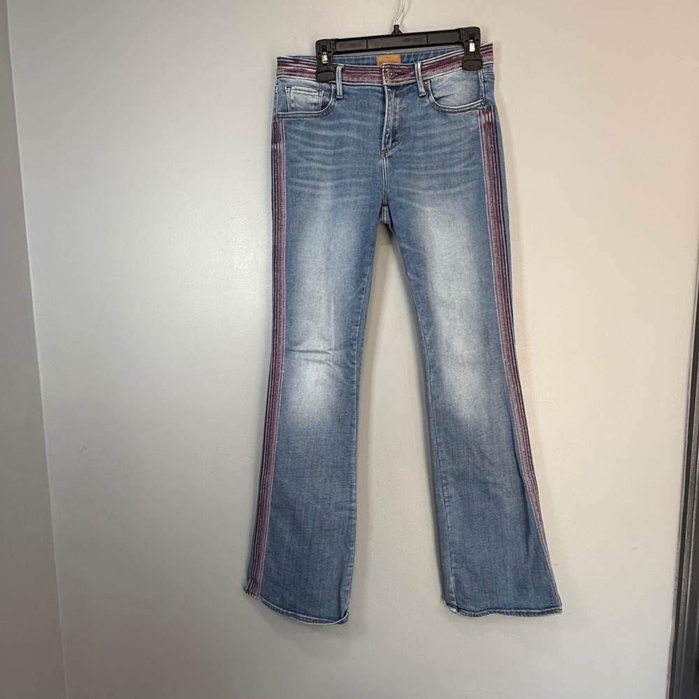 Driftwood Isabel Classic Fit Flare Jeans Blue Embroidered Side Stripe Size 28
